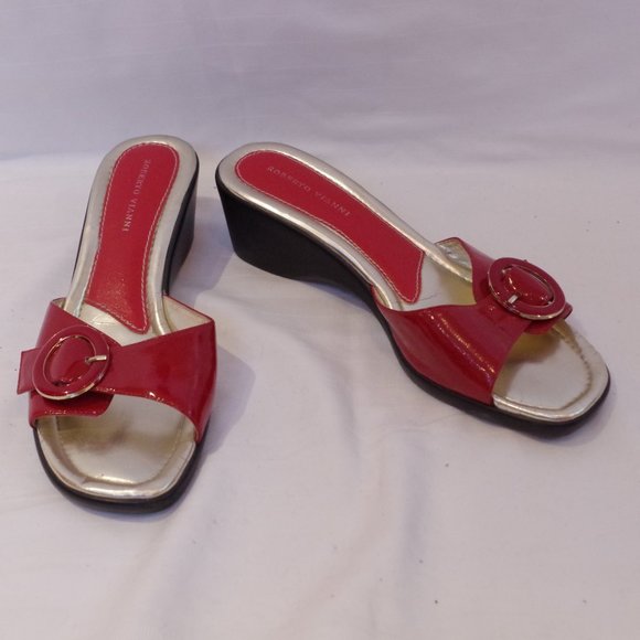 Roberto Vianni Red Patent Faux Leather Flip Flop Slides- Sz. 8.5 - Picture 2 of 7